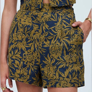 Madewell High Waist Floral Shorts - Blue and Gold